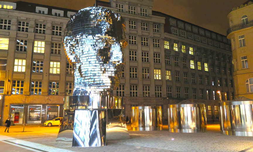 Stainless steel sculpture of Franz Kafka 