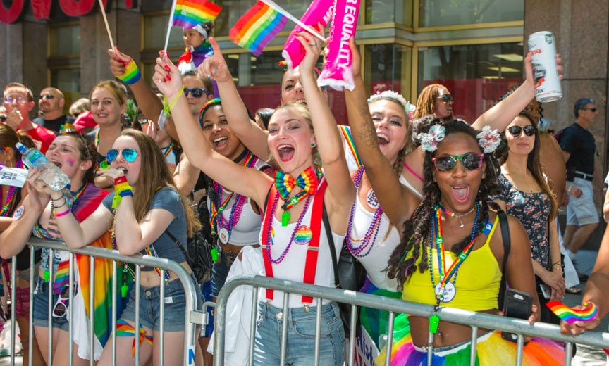 young women at pride march