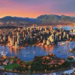 Aerial sunset view of Vancouver