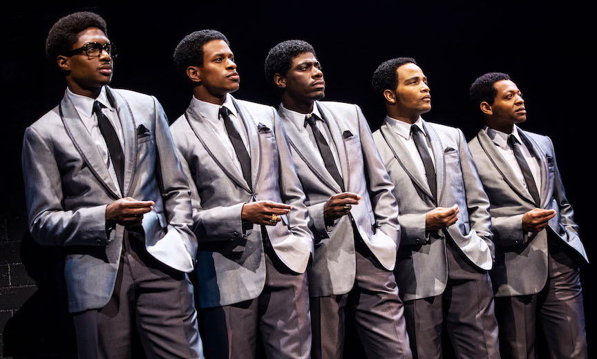 L-R: Ephraim Sykes, Jeremy Pope, Jawan M. Jackson, James Harkness and Derrick Baskin in “Ain't Too Proud. ”Photo by Matthew Murphy