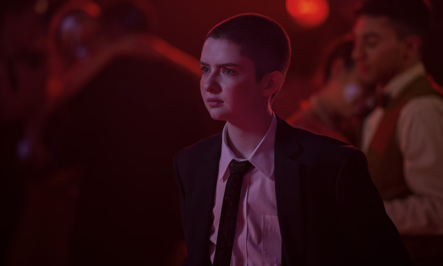 Lachlan Watson as Theo on Chilling Adventures of Sabrina