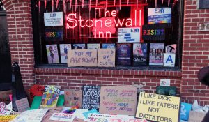 stonewall with protest signs