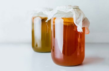 homemade kombucha in jars